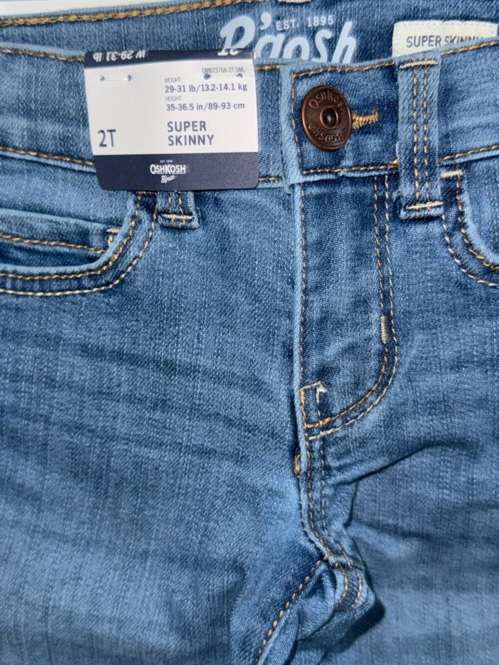 OshKosh Bgosh Super Skinny Blue Jeans 2T Cotton & Polyester - Picture 2 of 6